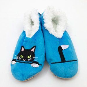 NWT Snoozies Women's Peek A Boo Cat Blue Slippers Medium 7/8